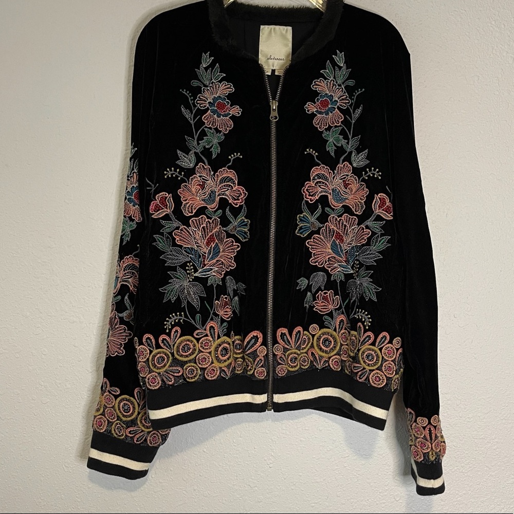 Anthropologie Black Floral Embroidered Jacket - Picture 4 of 13